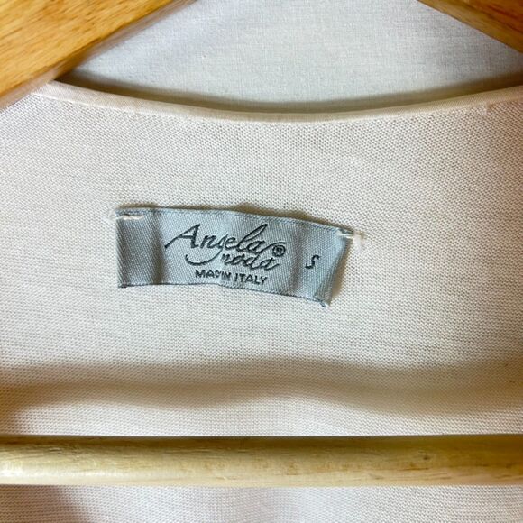 Angela Moda Ivory Sheer Lined Floral Embroidered Silk Blend SS Relaxed Top Sz S - Picture 6 of 15